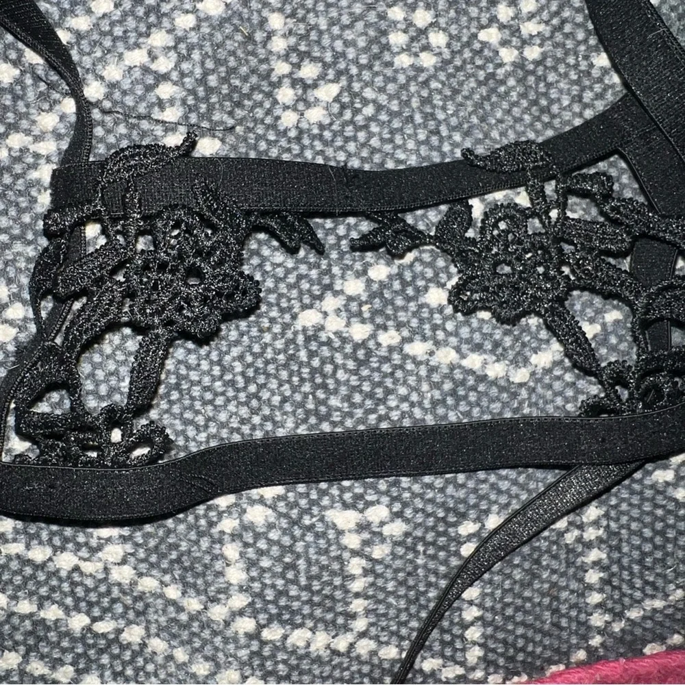 Ooh La La Cherie black 2 piece floral lingerie set. Size medium (roughly)
